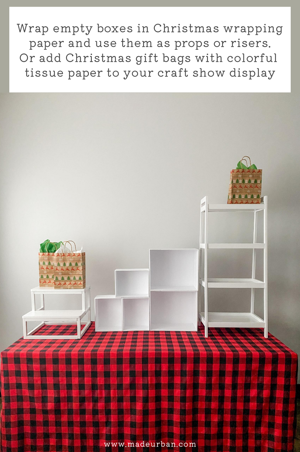 Gift bags on a Christmas craft show table