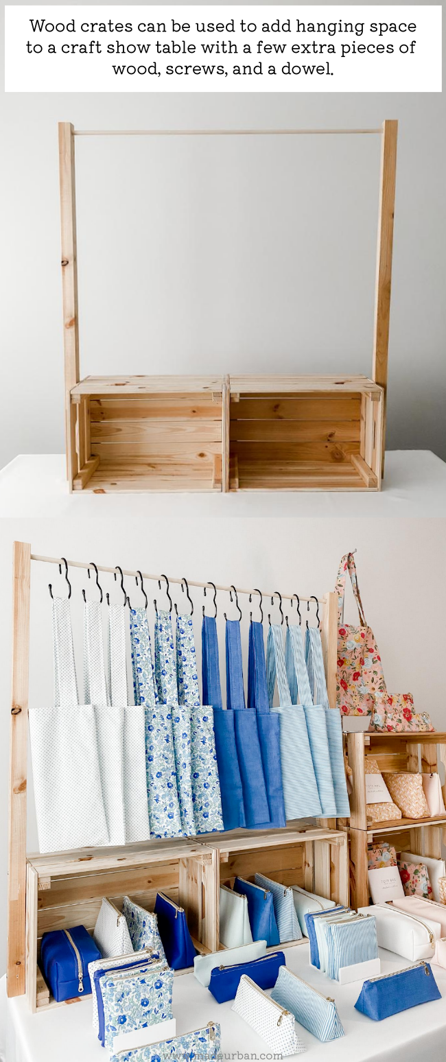 Wood crates used to add hanging space to a craft show table