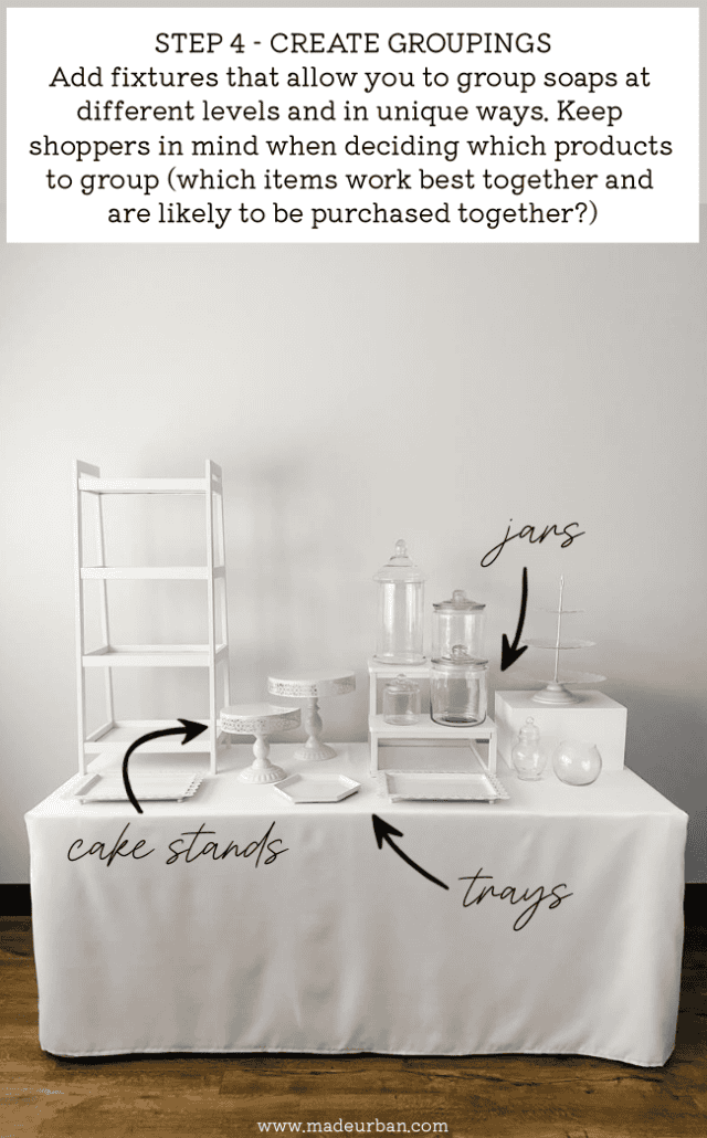 Fixtures for soap groupings in a craft show display